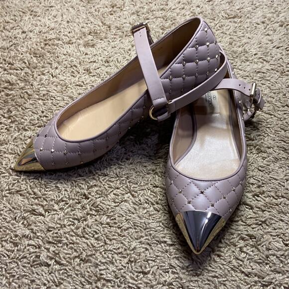 Authentic Valentino Poudre Rockstud Gold Pointe flats Shoes Size 38/8 - Picture 3 of 11